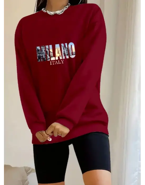 Kadın Uzun Kollu Bisiklet Yaka Desenli Viskon Iki Iplik Bluz