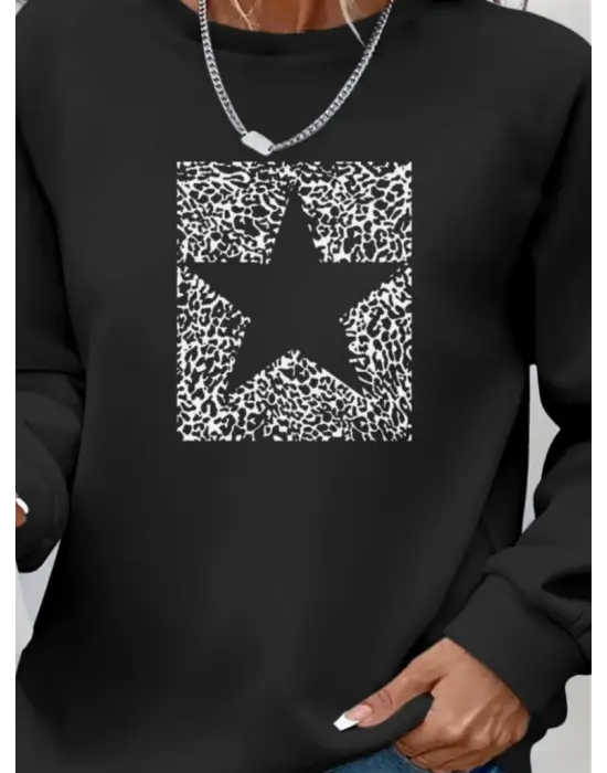 Kadın Desenli Viskon Uzun Kollu Bluz