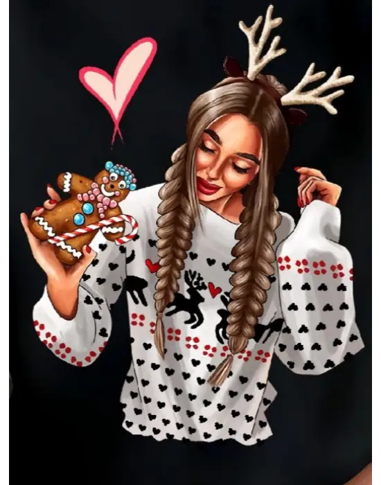 Omarı Desenli Viskon Uzun Kollu Bluz