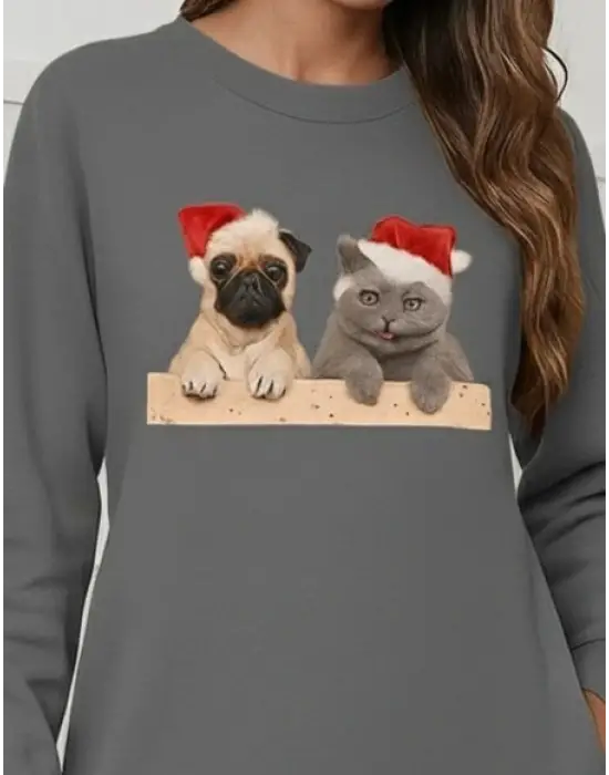 Kadın Uzun Kollu Bisiklet Yaka Desenli Viskon Iki Iplik Bluz