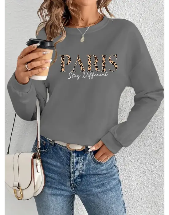 Omarı Desenli Viskon Uzun Kollu Bisiklet Yaka Bluz