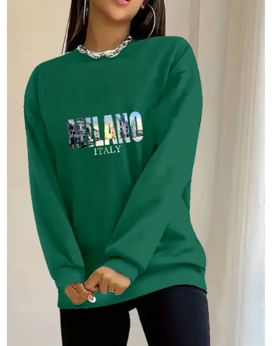 Kadın Uzun Kollu Bisiklet Yaka Desenli Viskon Iki Iplik Bluz