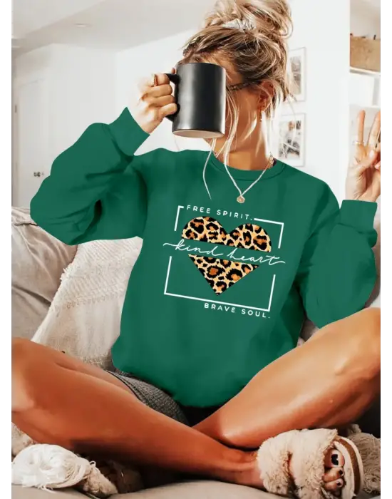 Kadın Uzun Kollu Bisiklet Yaka Desenli Viskon Iki Iplik Bluz