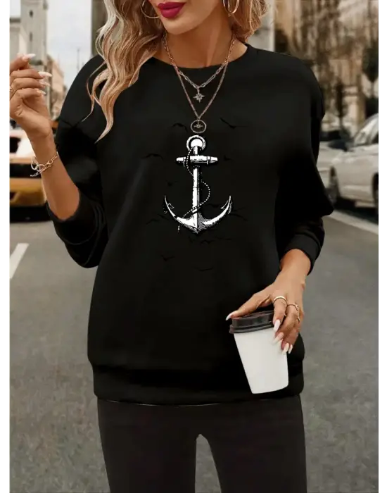 Kadın Uzun Kollu Bisiklet Yaka Desenli Viskon Iki Iplik Bluz