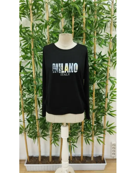 Kadın Uzun Kollu Bisiklet Yaka Desenli Viskon Iki Iplik Bluz