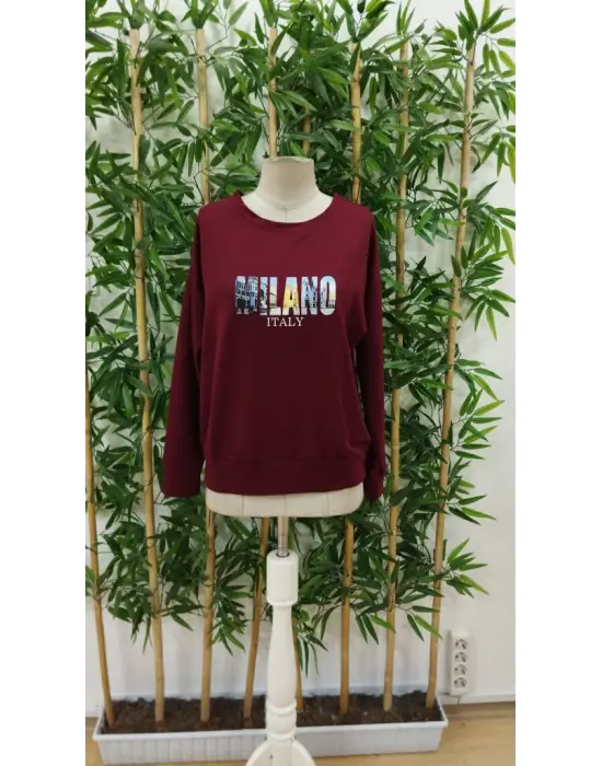 Kadın Uzun Kollu Bisiklet Yaka Desenli Viskon Iki Iplik Bluz