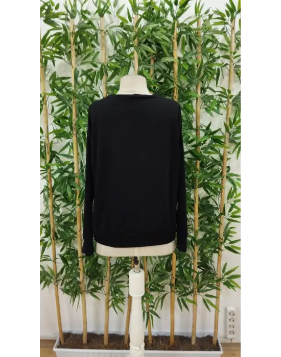 Kadın Uzun Kollu Bisiklet Yaka Desenli Viskon Iki Iplik Bluz