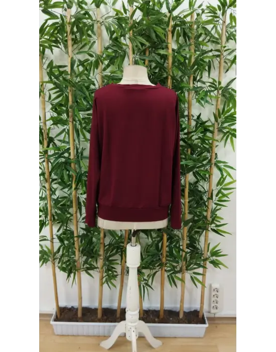 Kadın Uzun Kollu Bisiklet Yaka Desenli Viskon Iki Iplik Bluz