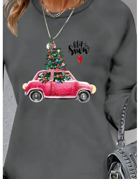 Kadın Uzun Kollu Bisiklet Yaka Desenli Viskon Iki Iplik Elbise