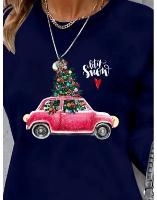 Kadın Uzun Kollu Bisiklet Yaka Desenli Viskon Iki Iplik Elbise