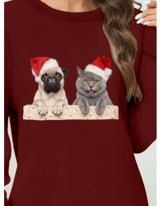 Kadın Uzun Kollu Bisiklet Yaka Desenli Viskon Iki Iplik Elbise