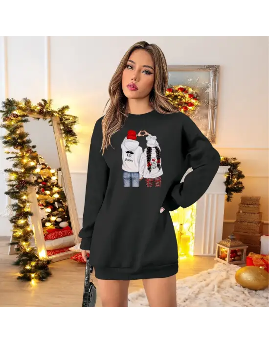 Omarı Elegan Desenli Kadın Uzun Kollu Elbise