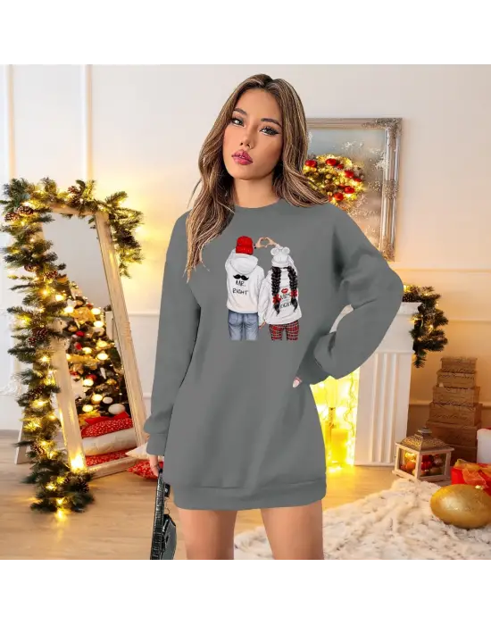 Omarı Desenli Viskon Elbise Kadın Uzun Kollu Bisiklet Yaka