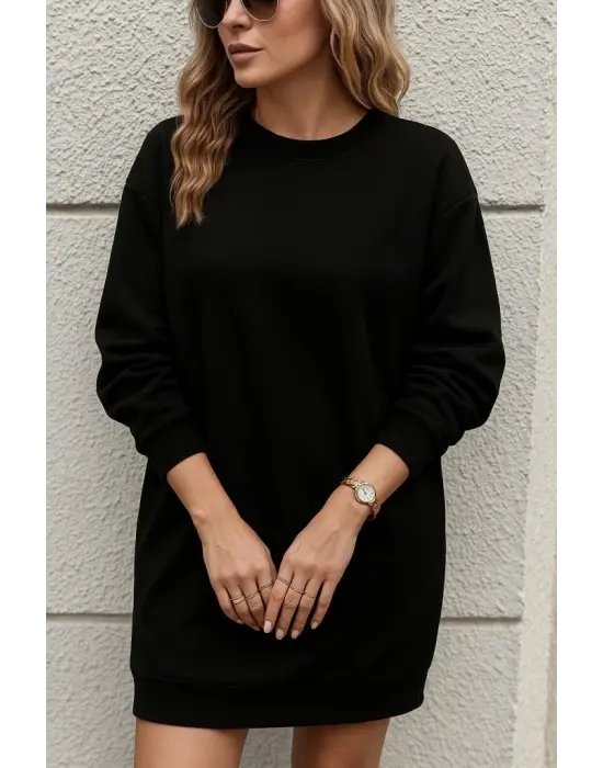 Kadın Uzun Kollu Bisiklet Yaka Iki Iplik Elbise