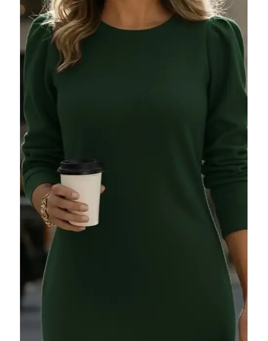 Kadın Uzun Kollu Bisiklet Yaka Iki Iplik Elbise