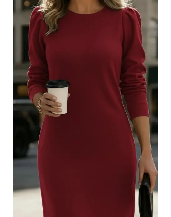 Kadın Uzun Kollu Bisiklet Yaka Iki Iplik Elbise