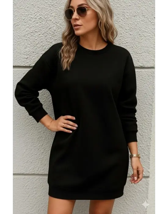 Kadın Uzun Kollu Bisiklet Yaka Iki Iplik Elbise