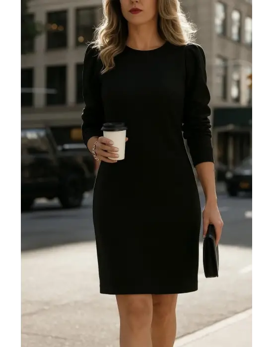 Kadın Uzun Kollu Bisiklet Yaka Iki Iplik Elbise