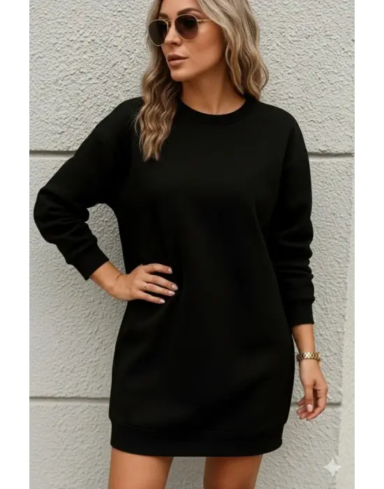 Kadın Uzun Kollu Bisiklet Yaka Iki Iplik Elbise