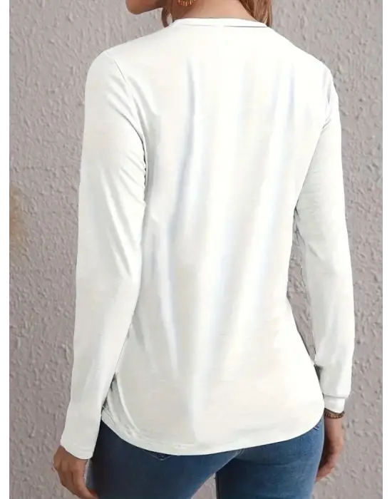 Kadın Uzun Kollu Bisiklet Yaka Kalp Desenli Bluz