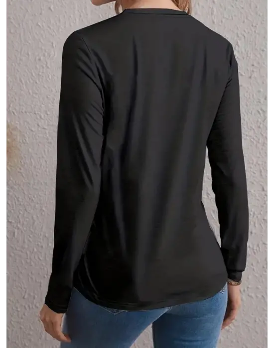 Kadın Uzun Kollu Bisiklet Yaka Kalp Desenli Bluz