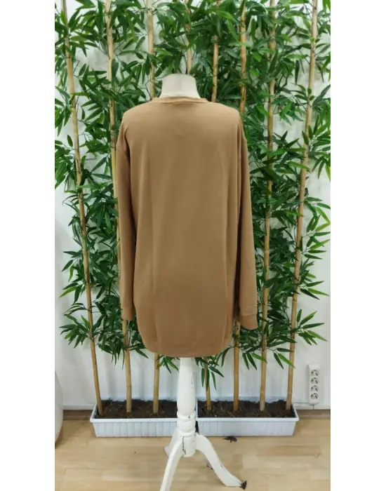 Kadın Uzun Kollu Bisiklet Yaka Kalp Desenli Kısa Viskon Elbise