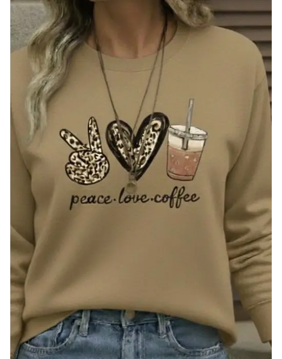 Kadın Uzun Kollu Bisiklet Yaka Kalp Desenli Viskon Iki Iplik Bluz