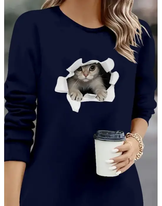 Kadın Uzun Kollu Bisiklet Yaka Kısa Viskon Iki Iplik Elbise