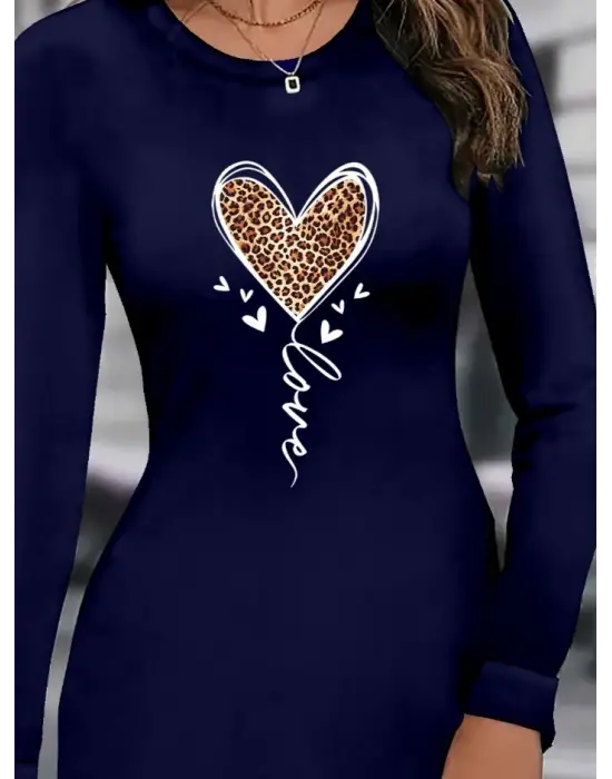 Kadın Uzun Kollu Bisiklet Yaka Kısa Viskon Iki Iplik Elbise