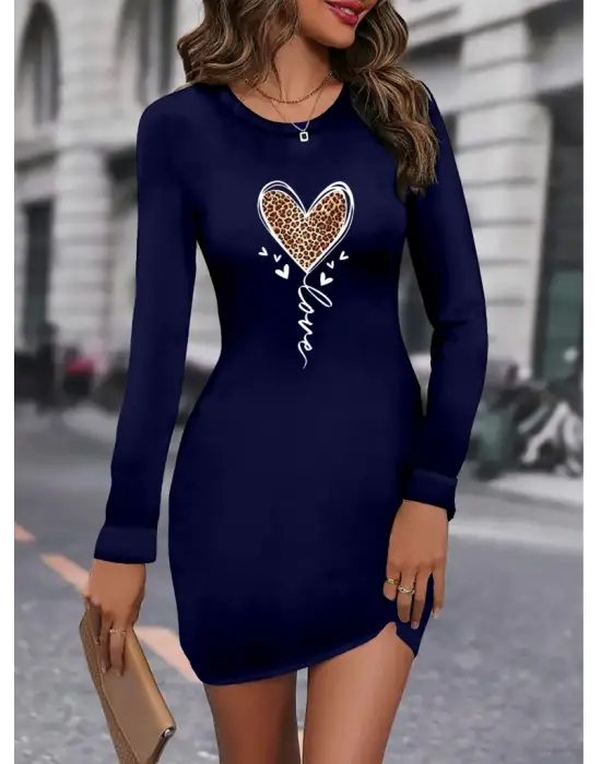 Kadın Uzun Kollu Bisiklet Yaka Kısa Viskon Iki Iplik Elbise