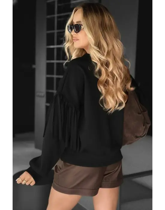 Trend Bisiklet Yaka Püsküllü Modal Bluz