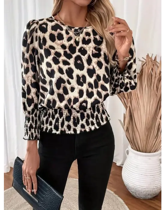 Çarpıcı Leopar Desenli Modal Bluz