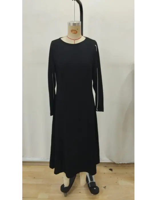 Kadın Uzun Kollu Bisiklet Yaka Midi Modal Elbise