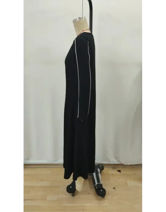 Kadın Uzun Kollu Bisiklet Yaka Midi Modal Elbise