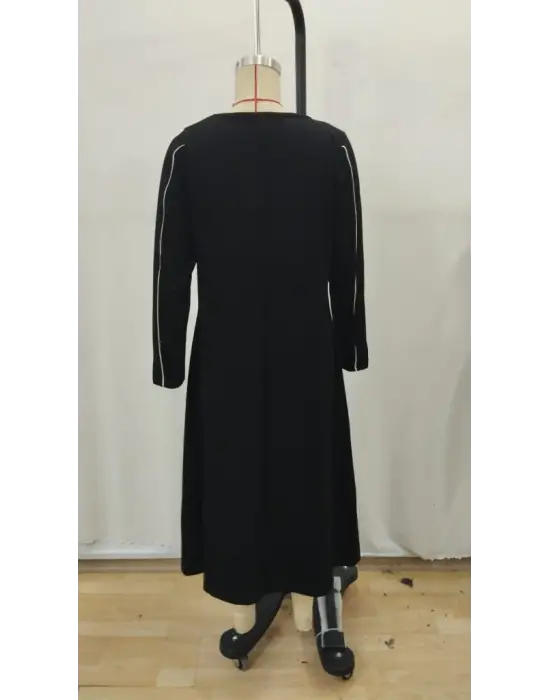 Kadın Uzun Kollu Bisiklet Yaka Midi Modal Elbise