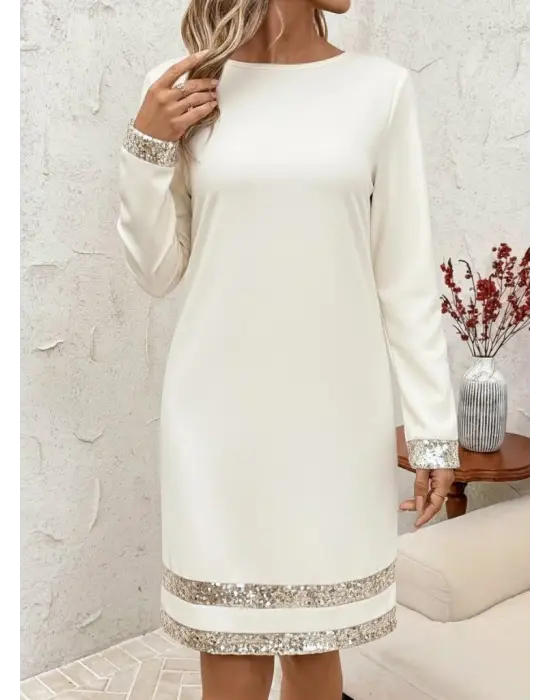 Kadın Uzun Kollu Bisiklet Yaka Mini Ithal Krep Elbise