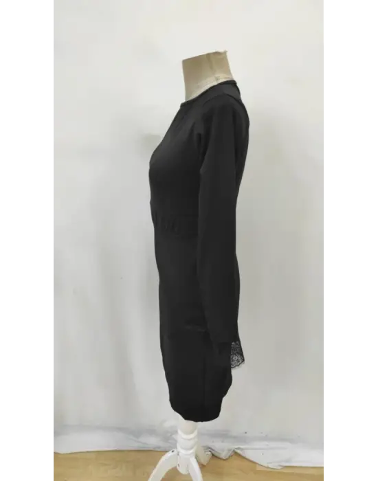 Kadın Uzun Kollu Bisiklet Yaka önden Dantel Ve Yırtmaç Detaylı Dalgıç Elbise