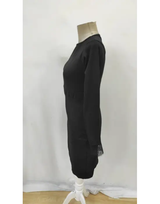 Kadın Uzun Kollu Bisiklet Yaka önden Dantel Ve Yırtmaç Detaylı Dalgıç Elbise