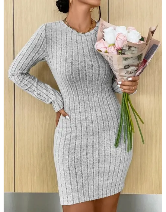 Kadın Uzun Kollu Bisiklet Yaka şardonlu Kalın Fitilli Kaşkorse Mini Boy Elbise