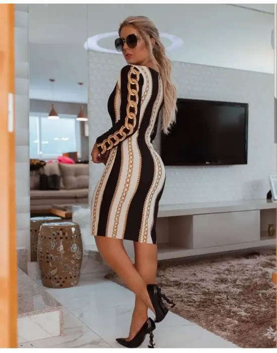 Kadın Uzun Kollu Bisiklet Yaka   Midi Boy Elbise