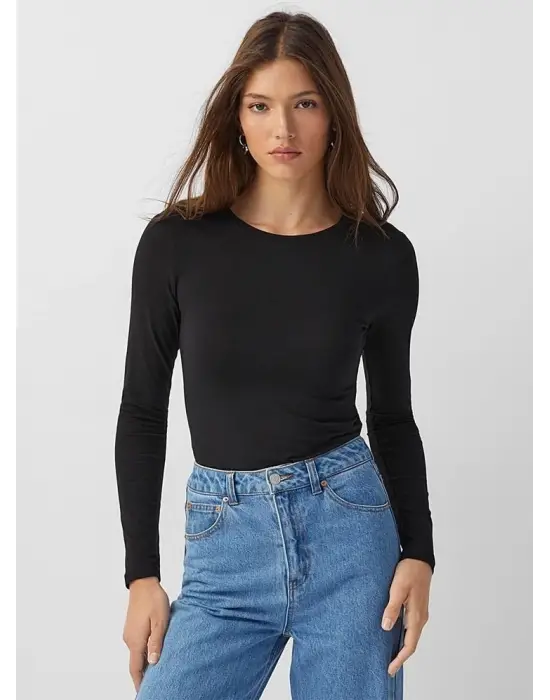 Kadın Uzun Kollu Bisiklet Yaka Süprem Bluz
