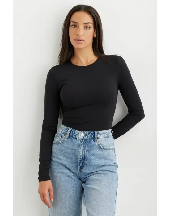 Kadın Uzun Kollu Bisiklet Yaka Süprem Bluz