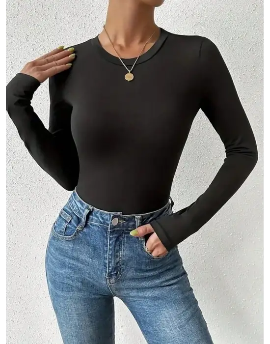 Kadın Uzun Kollu Bisiklet Yaka Süprem Bluz