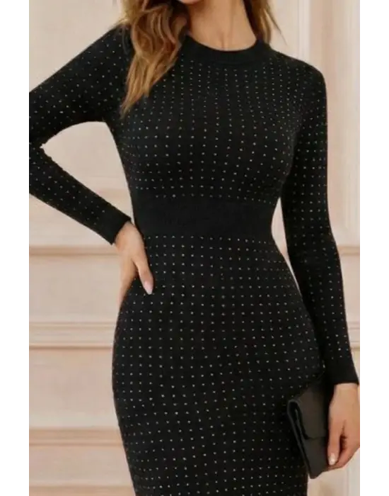 Çarpıcı Taşlı Midi Kadife Elbise