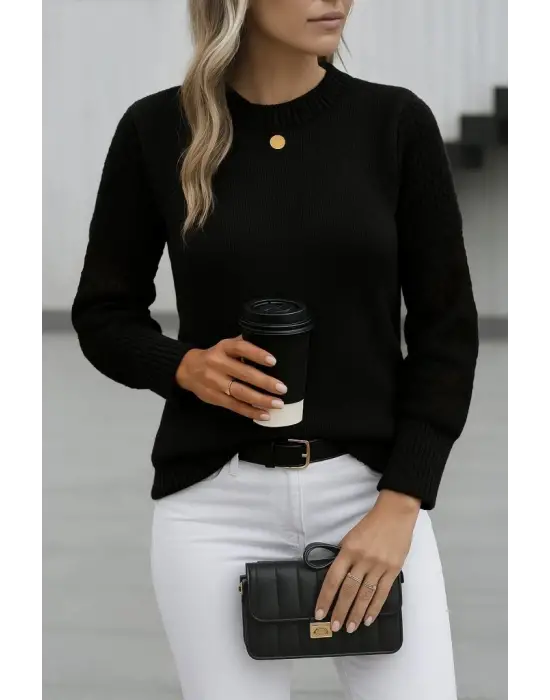 Kadın Uzun Kollu Bisiklet Yaka Triko Bluz