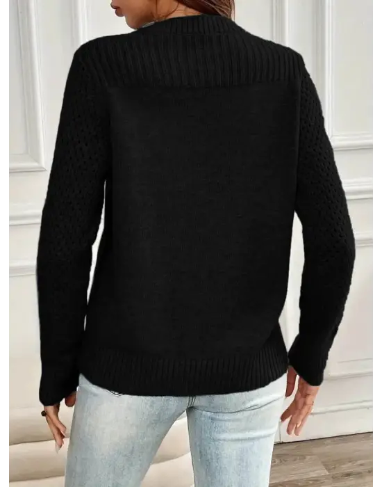 Kadın Uzun Kollu Bisiklet Yaka Triko Bluz