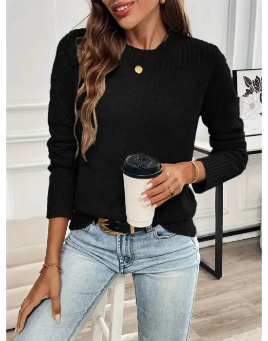 Kadın Uzun Kollu Bisiklet Yaka Triko Bluz