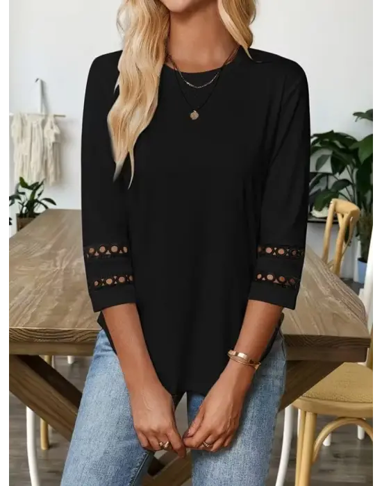 Kadın Uzun Kollu Bisiklet Yaka Truvakar Kollu Viskon Bluz