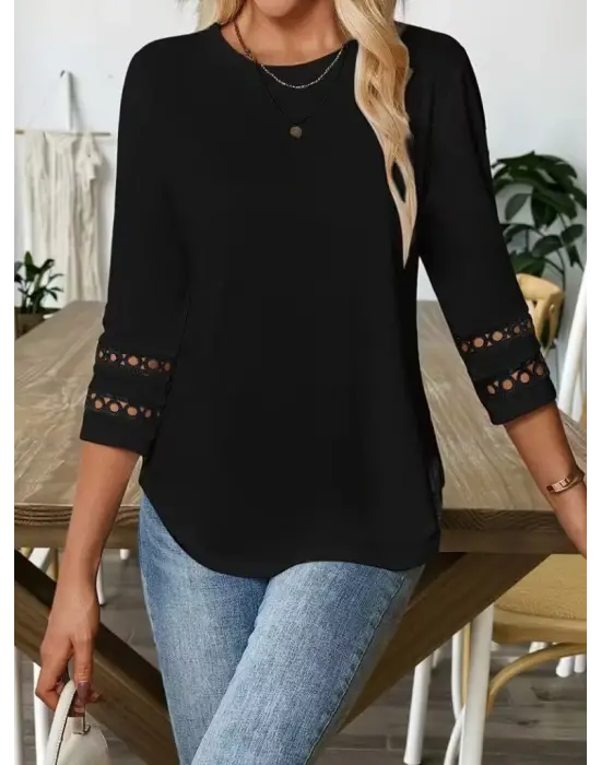 Kadın Uzun Kollu Bisiklet Yaka Truvakar Kollu Viskon Bluz