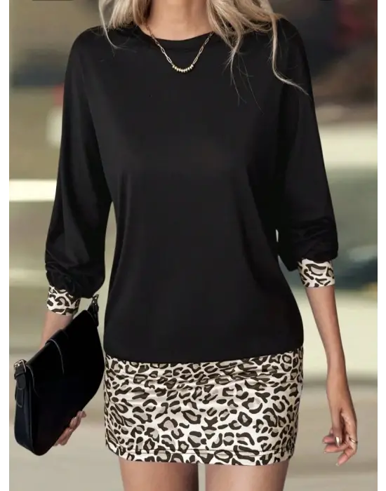 Modern Bisiklet Yaka Mini Elbise